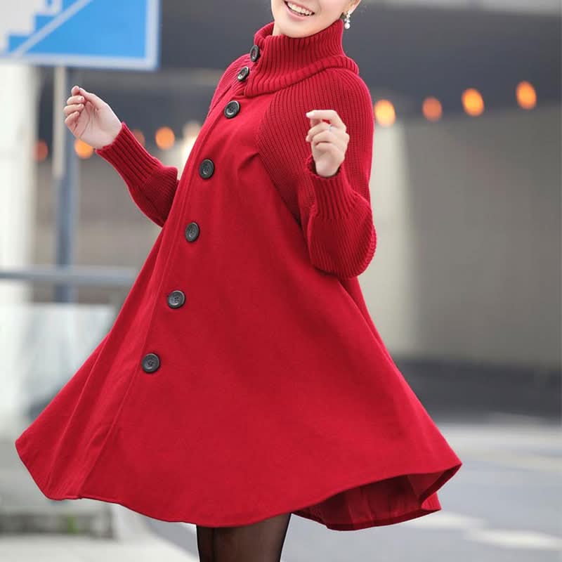 Kvinnors A-linjeformad kappa – Hög krage – Knappar framtill – Elegant cape-design