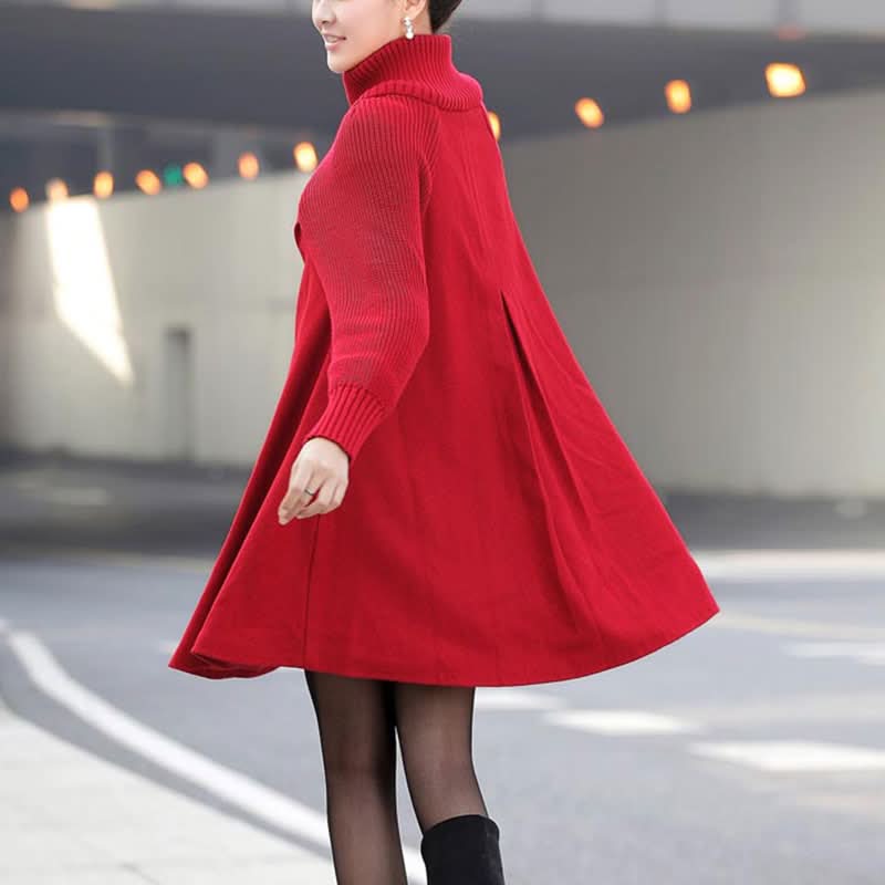 Kvinnors A-linjeformad kappa – Hög krage – Knappar framtill – Elegant cape-design