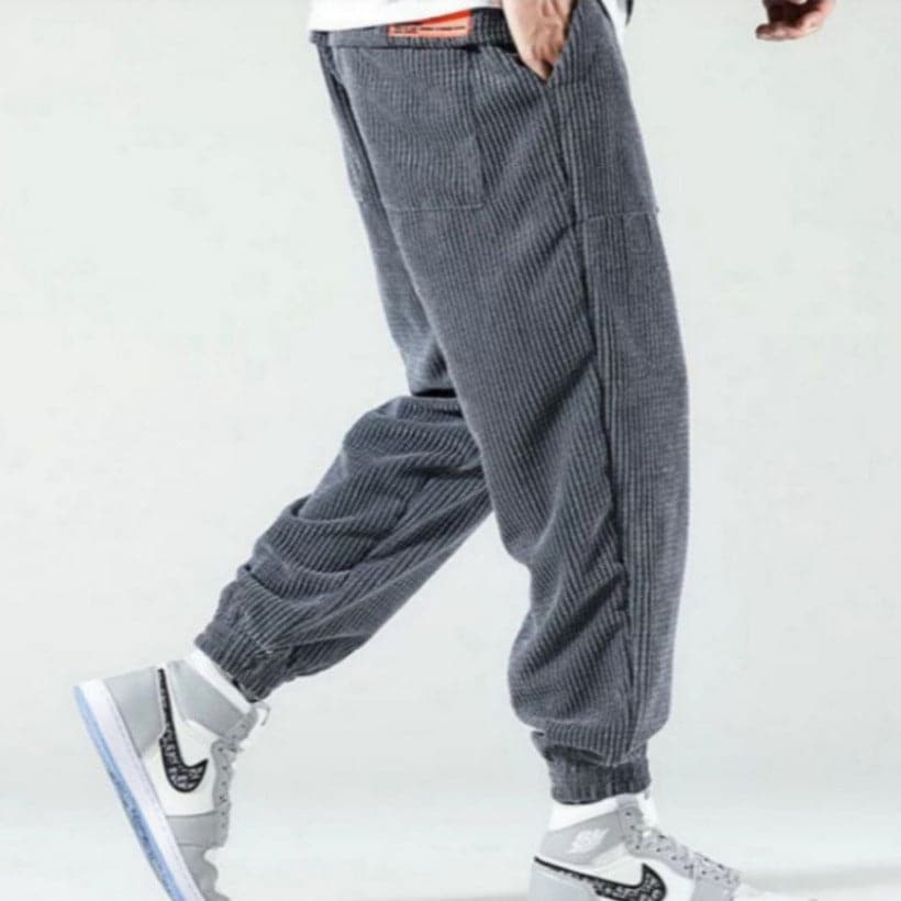 Herr Corduroy Joggers – Avslappnad Passform – Resårmidja med Dragsko – Elastiska Muddar