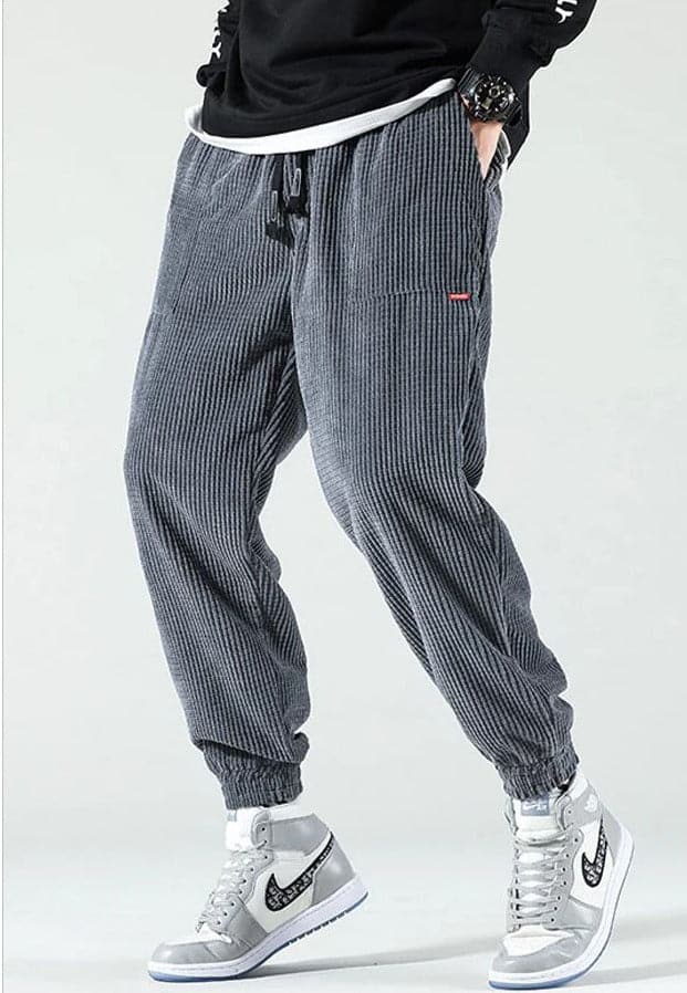 Herr Corduroy Joggers – Avslappnad Passform – Resårmidja med Dragsko – Elastiska Muddar