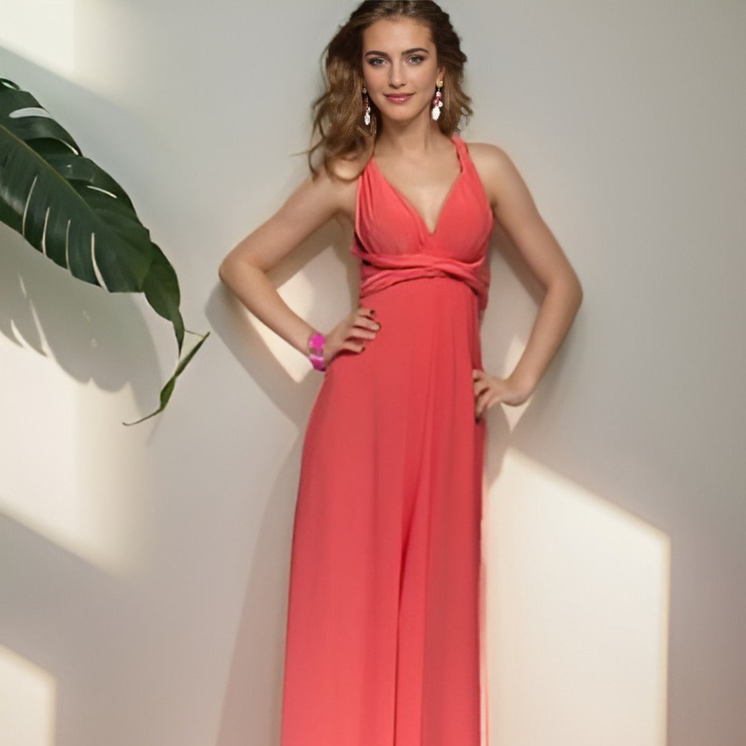 Dam Maxi Klänning - Axelbandslös - Sweetheart Ringning - Figurnära Liv - Flowy Plisserad Kjol
