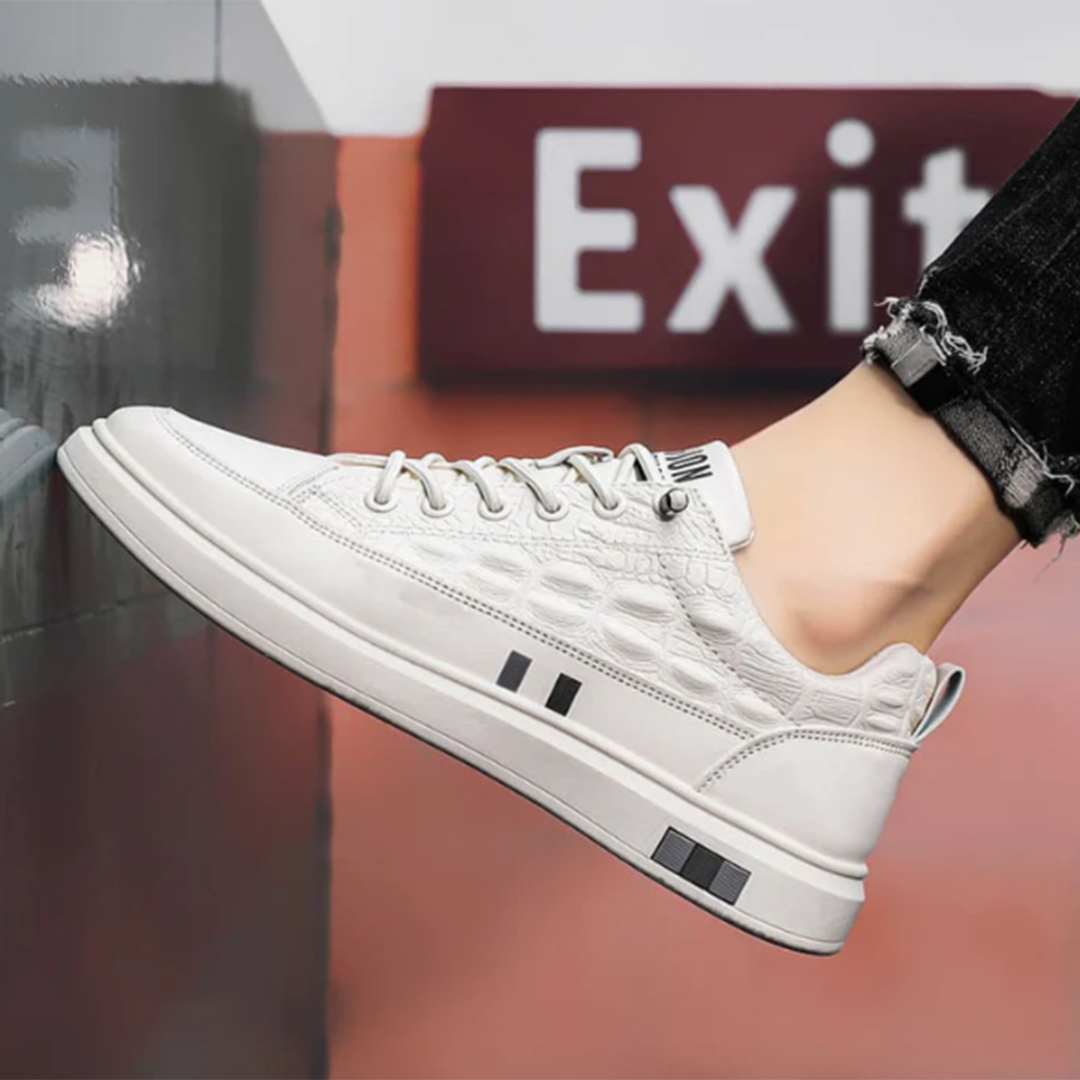 Herr Sneakers - Syntetiskt Läder - Låg Modell - Quiltad Design - Snörning