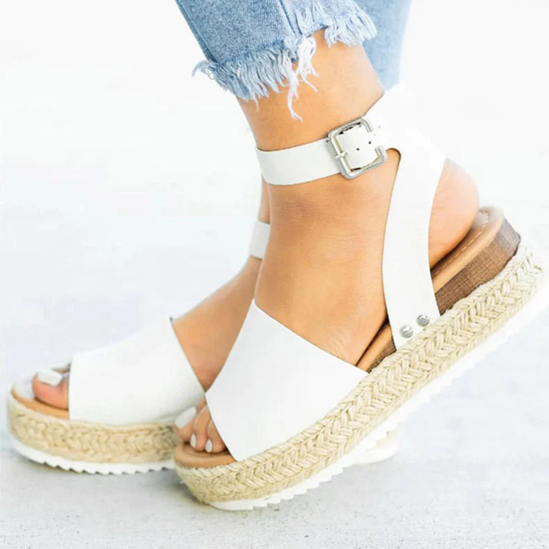 Damsandaler - Espadrille Plattform - Juteflätad Sula - Justerbar Rem
