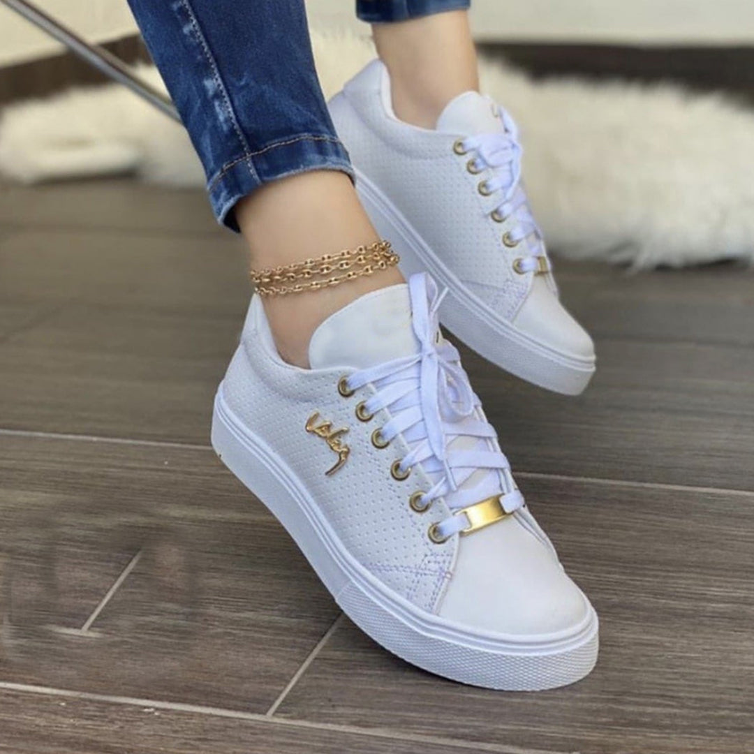 Dam Sneakers - Lågt Skaft - Skinnlook - Snörning - Bekväma för Vardag