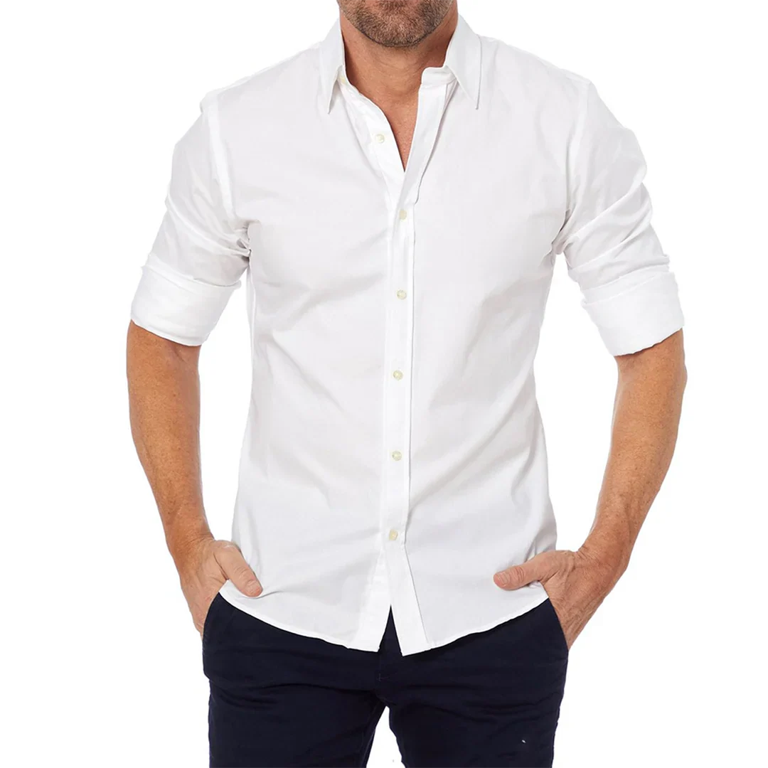 Herrskjorta – Slim Fit – Andningsbar Textil – Knappstängning – Lång ärm
