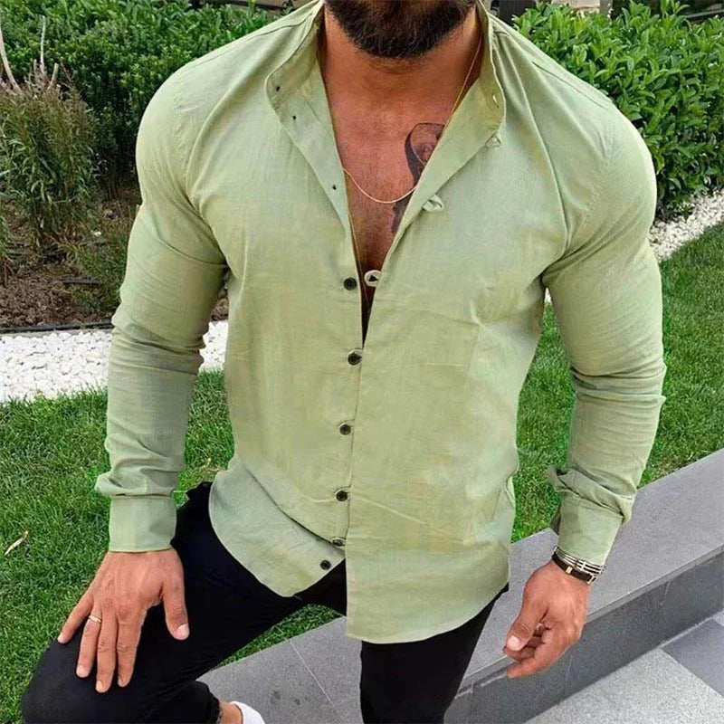 Herrskjorta – Slim Fit – Lång Ärm – Knäppning Fram – Naturliga Fibrer