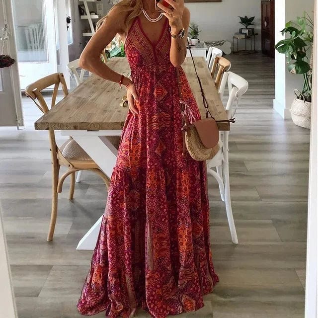 Dam Maxi Klänning - Halterneck - Lång Bohemisk Design - Luftigt & Bekvämt