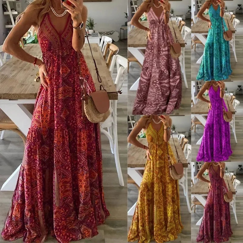 Dam Maxi Klänning - Halterneck - Lång Bohemisk Design - Luftigt & Bekvämt
