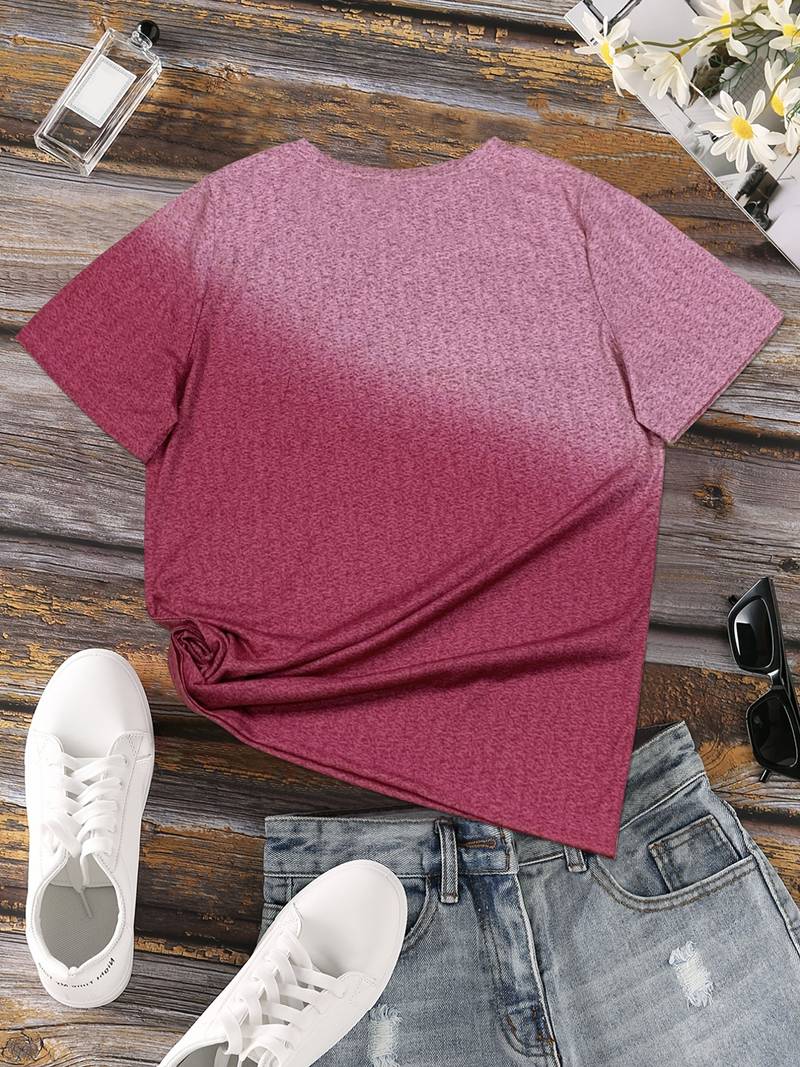 Dam T-shirt - Rundhals - Kortärmad - Fjäril & Hjärtmotiv - Bekväm Vardagströja