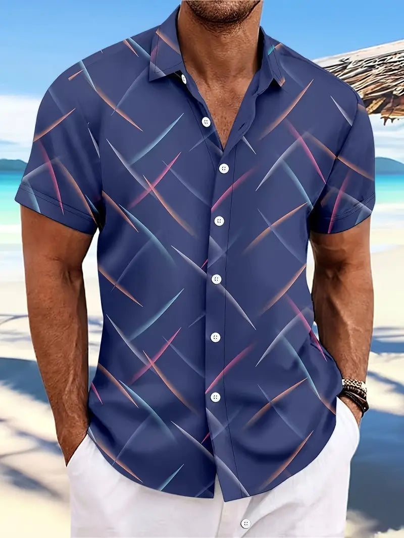 Herr Skjorta - Kortärmad Button-Up - Lätt och Andningsbar - Modern Mönstrad Design