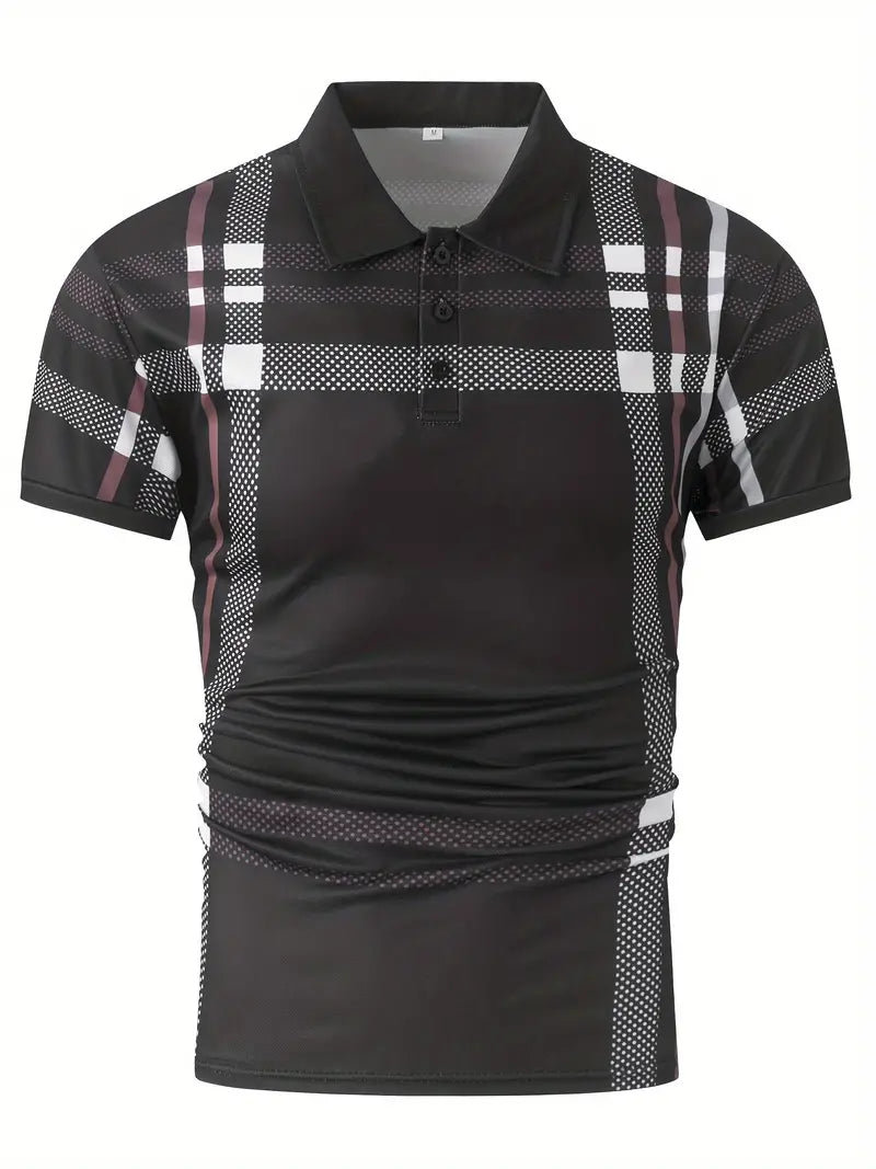Herr Polo T-shirt - Rutigt Mönster - Slim Fit - Andningsbar Kortärmad