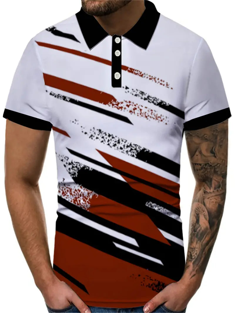 Herr Pikétröja - Kortärmad - Geometriskt Mönster - Andas Bekvämt Casual
