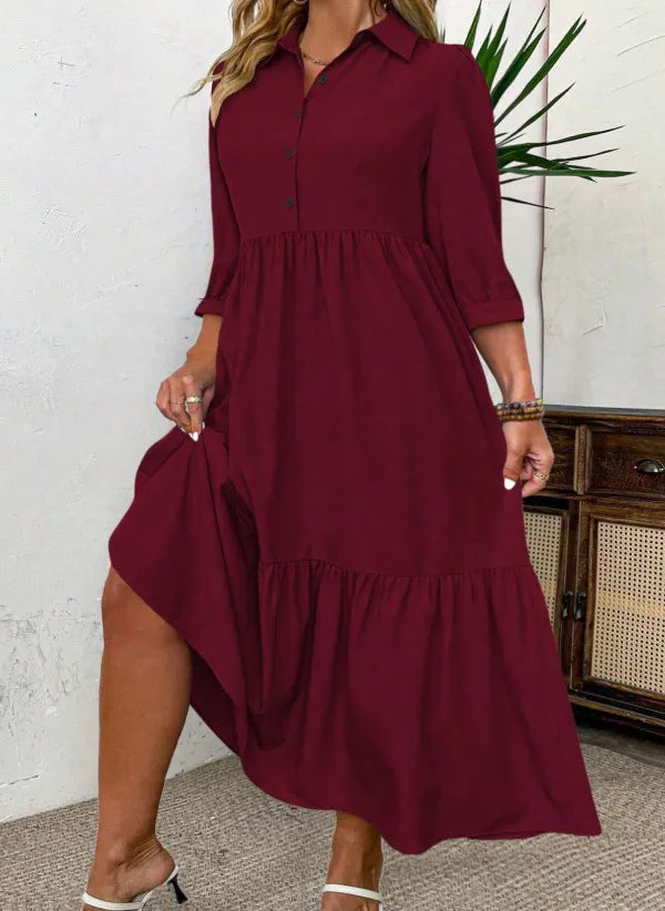 Damklänning - Vinröd knäppt - Layered Maxiklänning