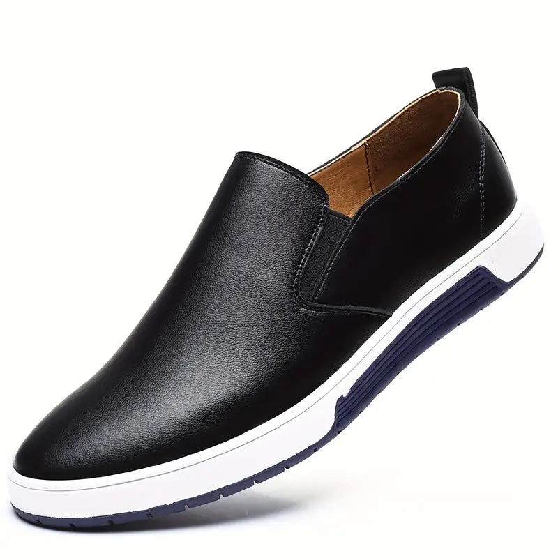 Herr Slip-on Skor - Läderimitation - Elastiska Paneler - Gummisula - Bekväm Casual