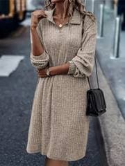 Damklänning - Ribbstickad - Kvartslång Dragkedja - Långärmad - Avslappnad Passform