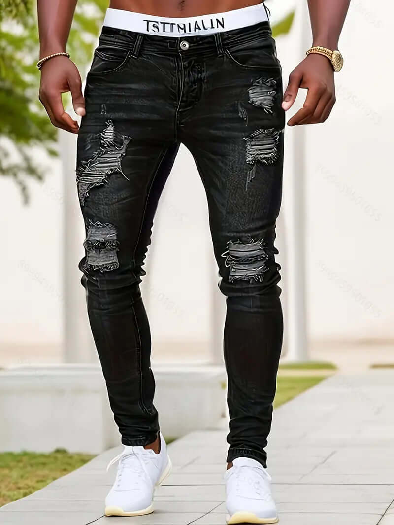 Herrjeans – Skinny Fit – Rippade Knän – Stretchig Denim - Vardagsstil