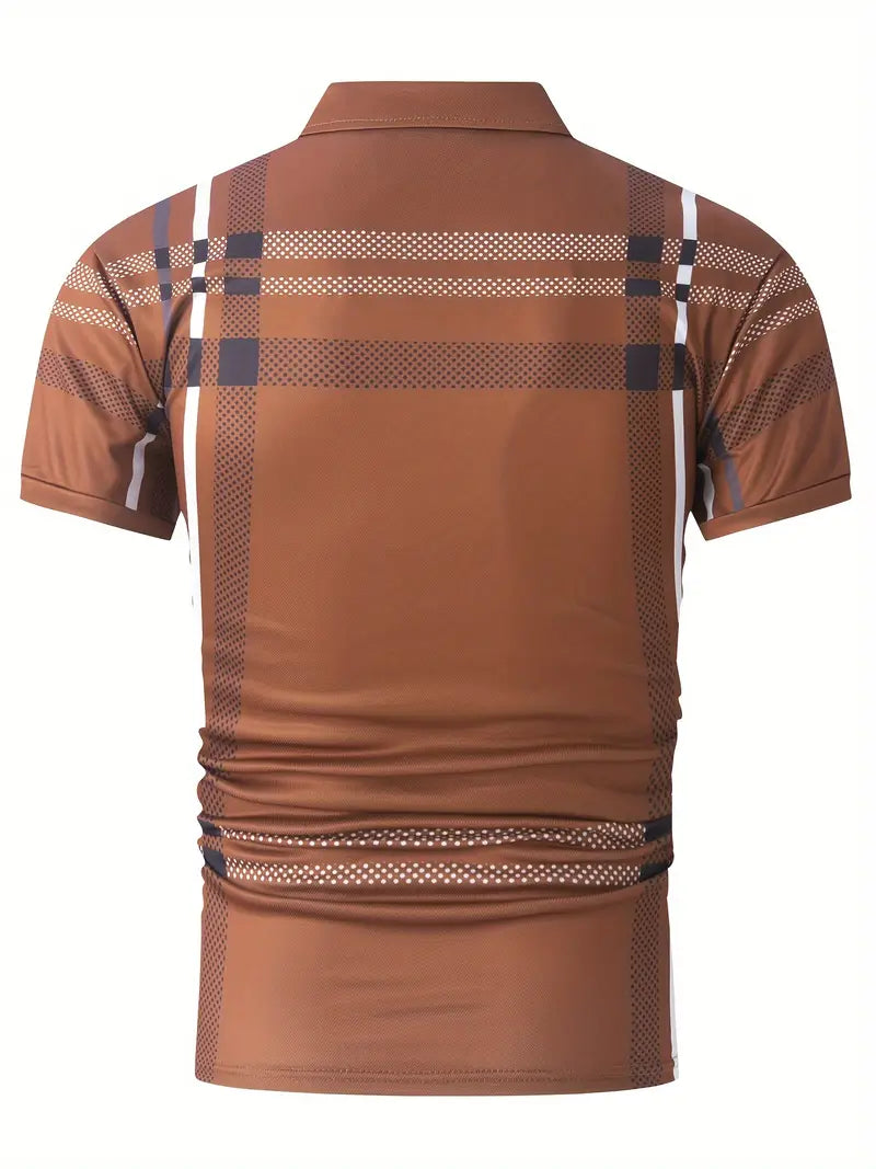 Herr Polo T-shirt - Rutigt Mönster - Slim Fit - Andningsbar Kortärmad