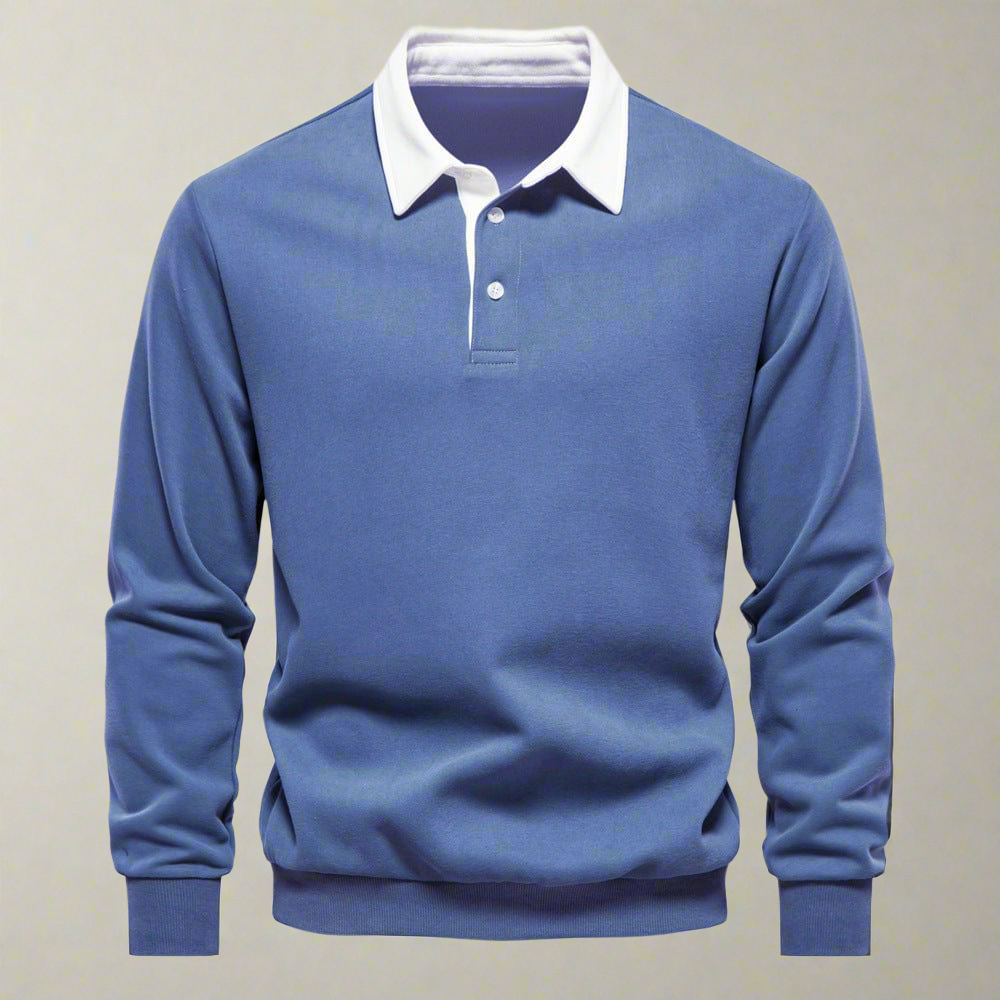 Herr Polotröja - Klassisk Krage - Ribbstickade Muddar - Knappslå för Mångsidig Stil