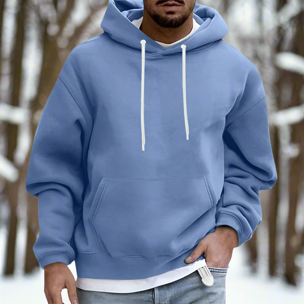 Hoodie för män - Avslappnad Passform - Mjuk Bomull - Känguruficka & Dragsko
