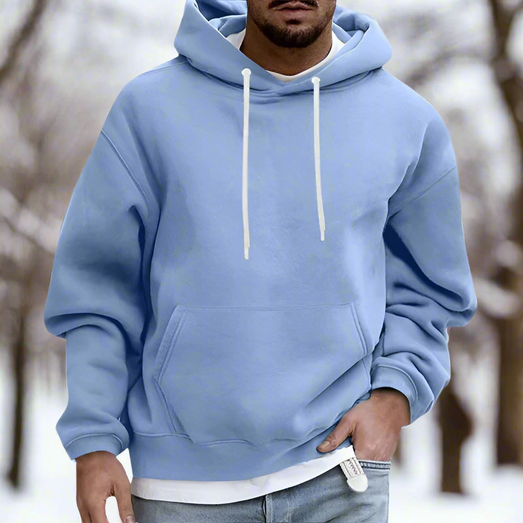 Hoodie för män - Avslappnad Passform - Mjuk Bomull - Känguruficka & Dragsko