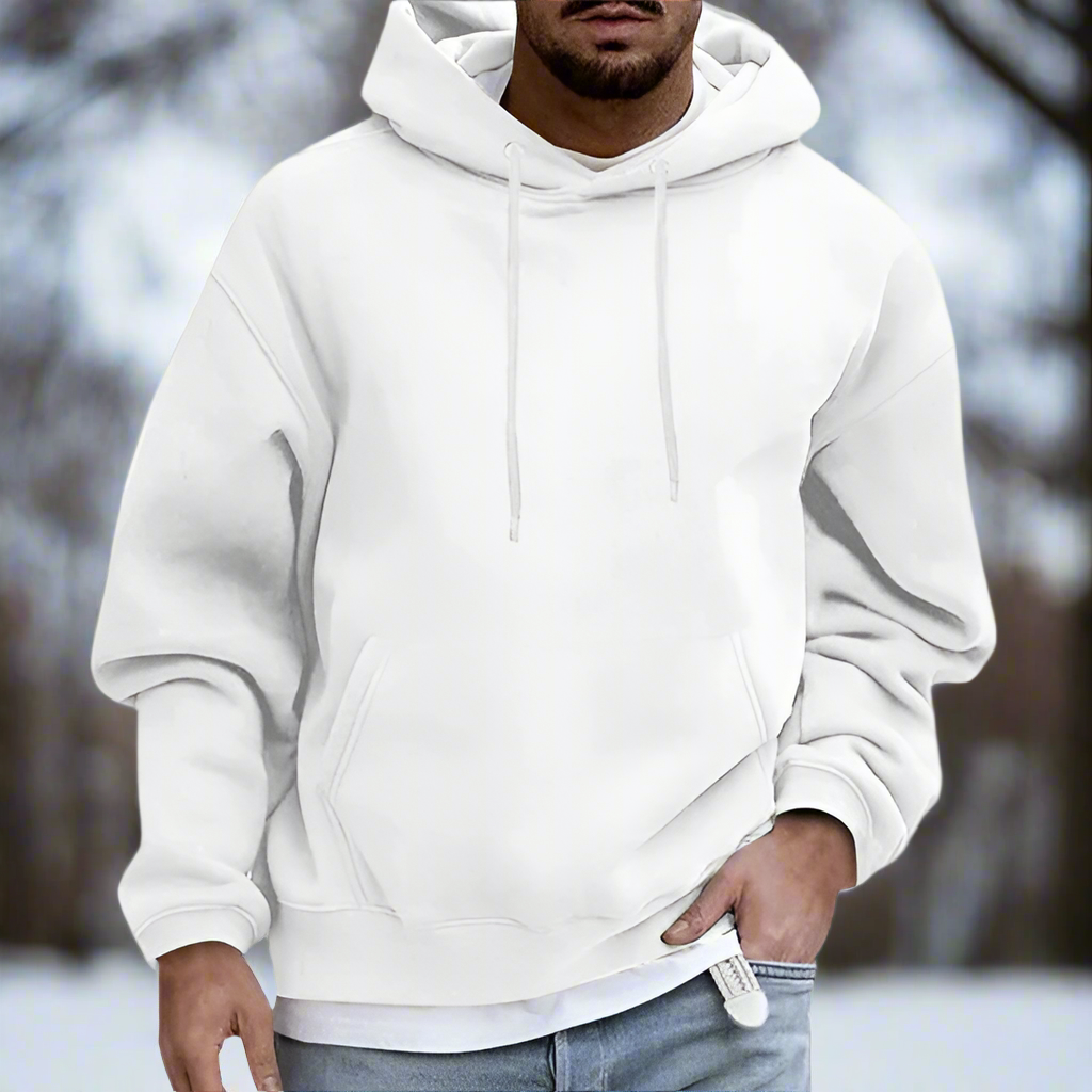Hoodie för män - Avslappnad Passform - Mjuk Bomull - Känguruficka & Dragsko