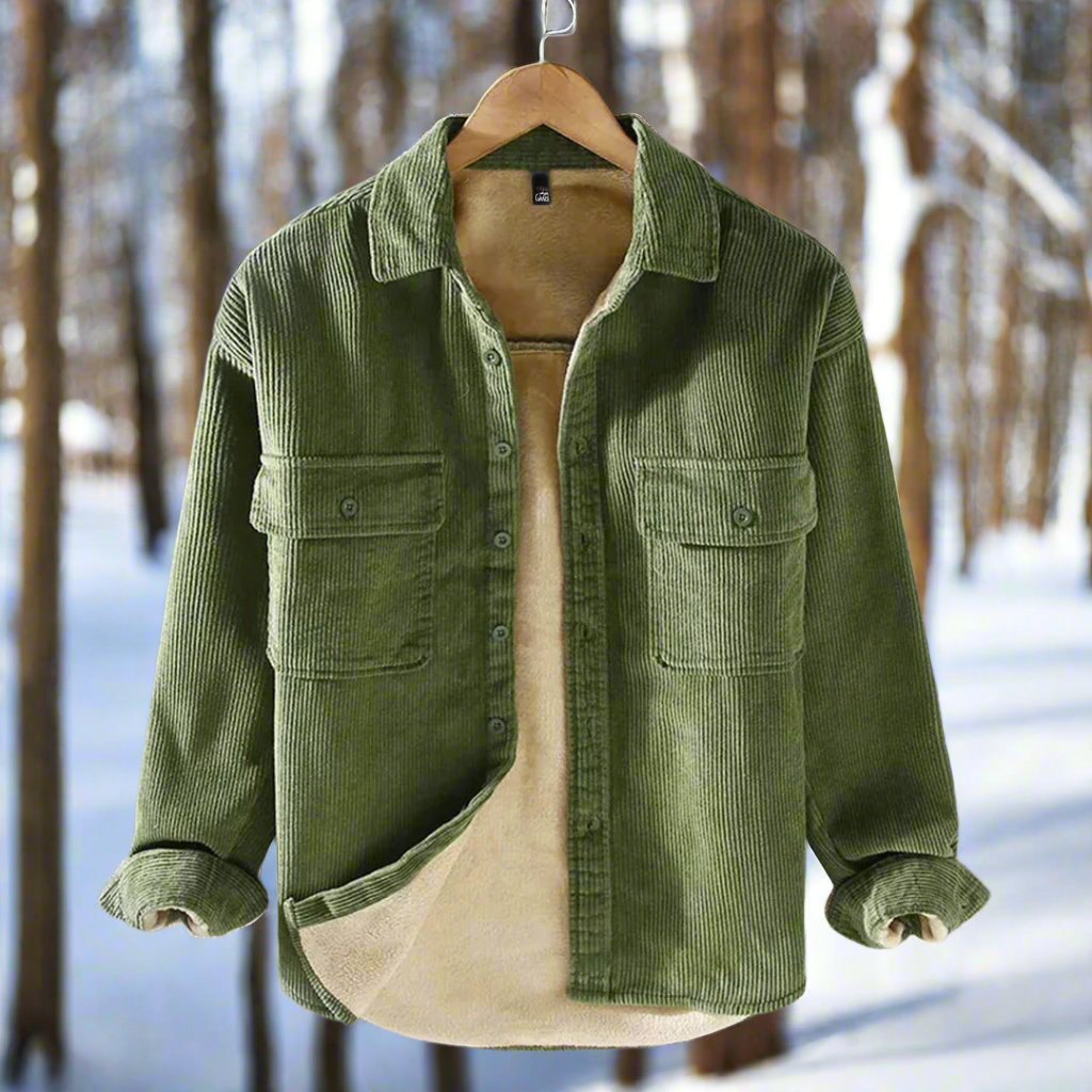 Herrskjortjacka - Manchestertyg - Fleecefodrad - Knäppning - Avslappnad Passform