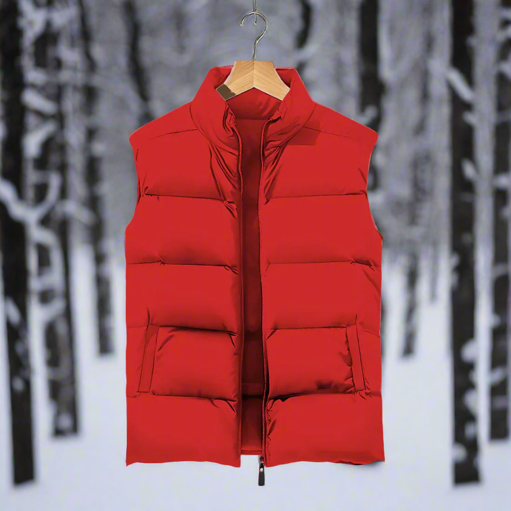 Herr Vadderad Väst - Lättviktsdesign - Vindtät med Hög Krage - Praktiska Fickor