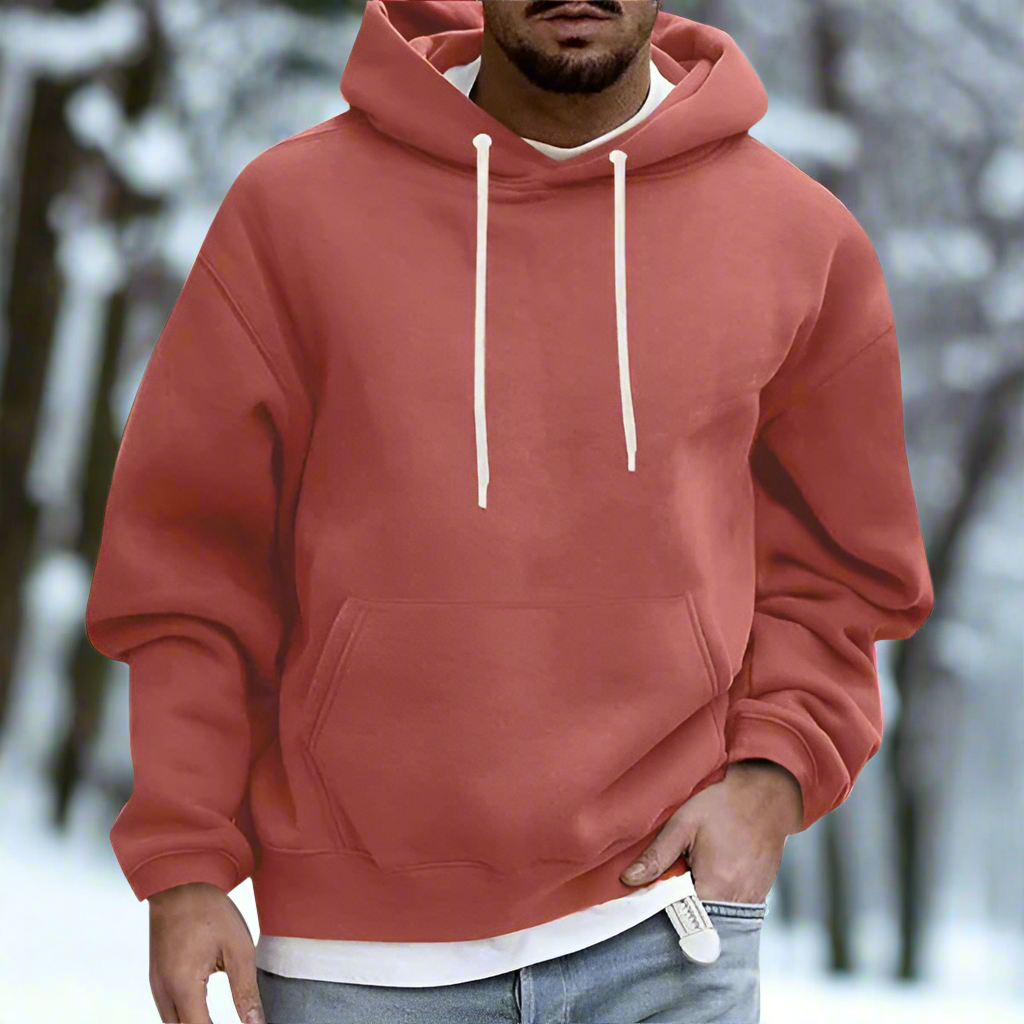 Hoodie för män - Avslappnad Passform - Mjuk Bomull - Känguruficka & Dragsko