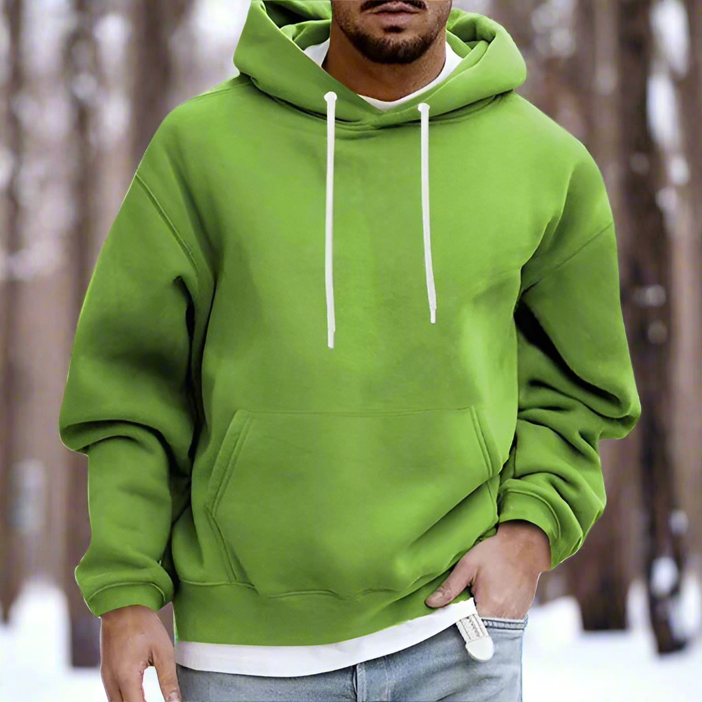 Hoodie för män - Avslappnad Passform - Mjuk Bomull - Känguruficka & Dragsko