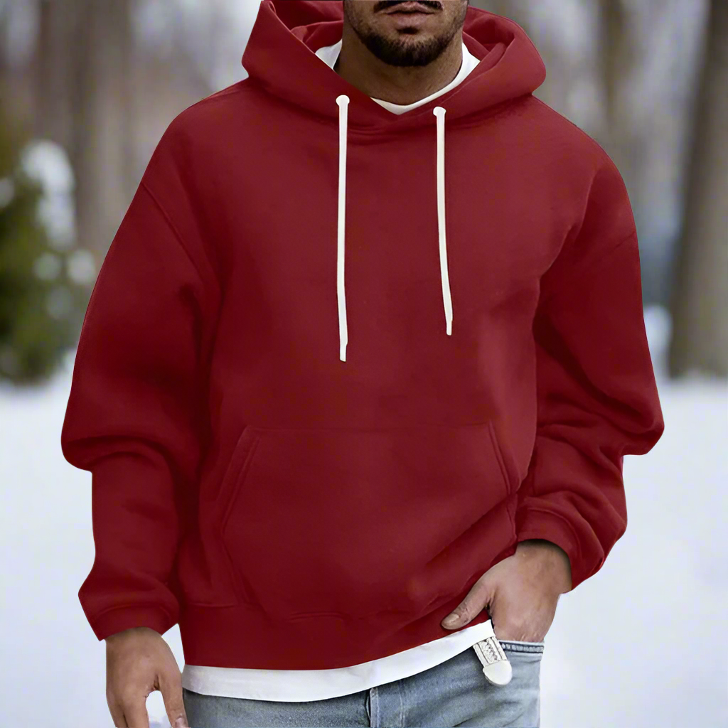 Hoodie för män - Avslappnad Passform - Mjuk Bomull - Känguruficka & Dragsko