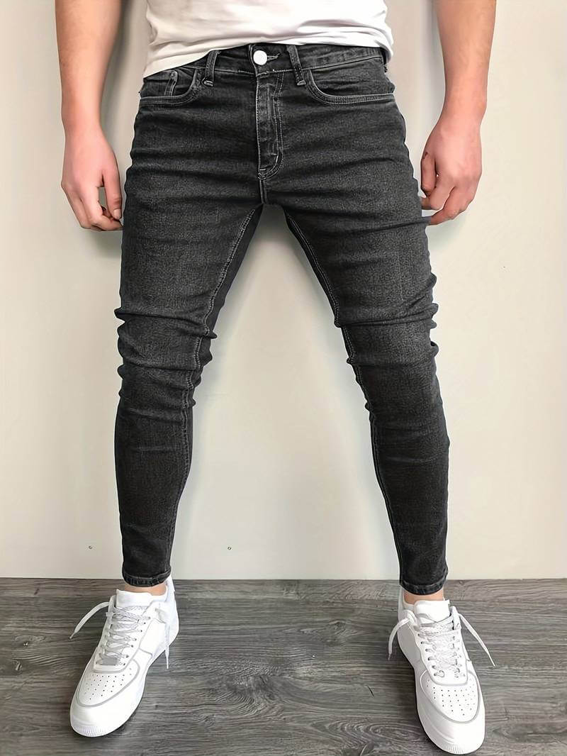 Herrjeans – Slim Fit – Stretchdenim – Hellång – Dragkedjegylf