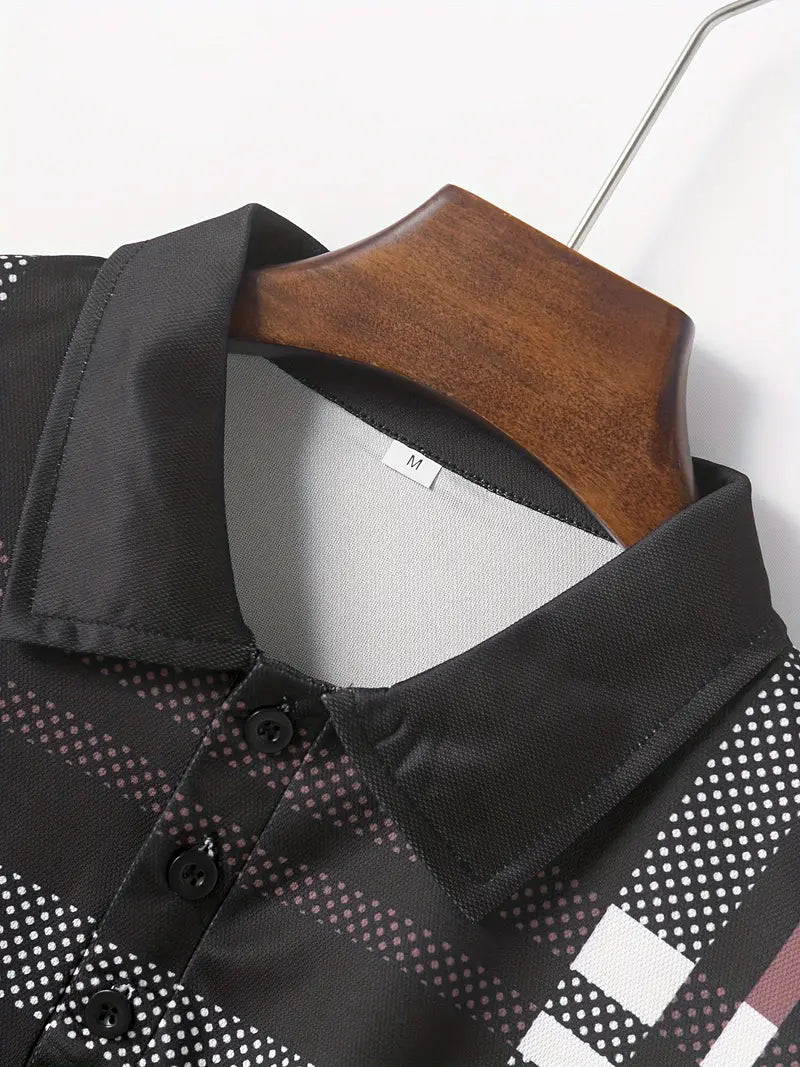 Herr Polo T-shirt - Rutigt Mönster - Slim Fit - Andningsbar Kortärmad