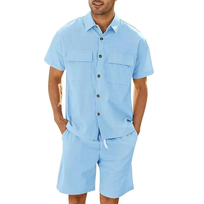 Herrset med skjorta och shorts – avslappnad passform – kort ärm – andningsbar design
