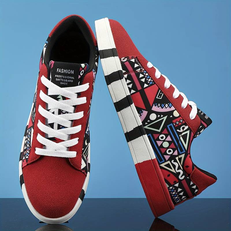 Herr Sneakers - Lågt Skaft - Geometriskt Mönster - Trendig & Bekväm