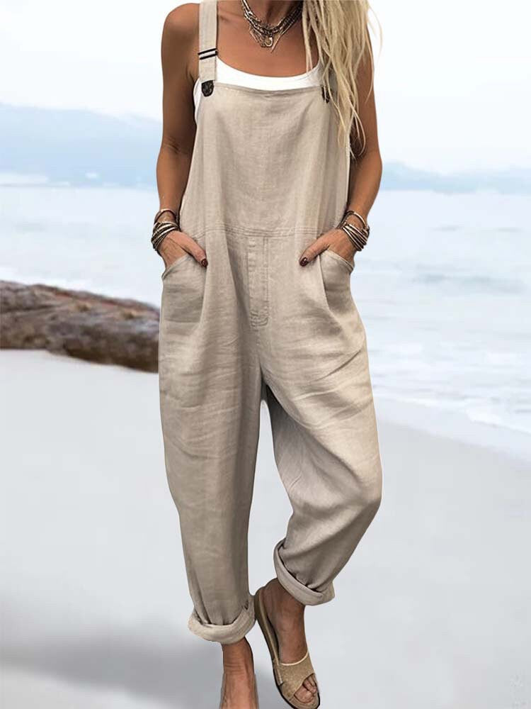 Dam Jumpsuit – Avslappnad Passform – Justerbara Axelband – Andningsbart Tyg – Fickor