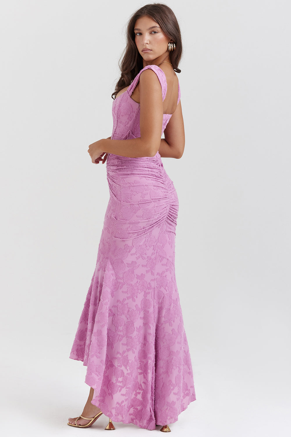 Damklänning – Off Shoulder – Spets – Figurnära Passform – Elegant Lång Aftonklänning