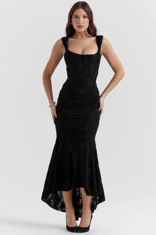 Damklänning – Off Shoulder – Spets – Figurnära Passform – Elegant Lång Aftonklänning