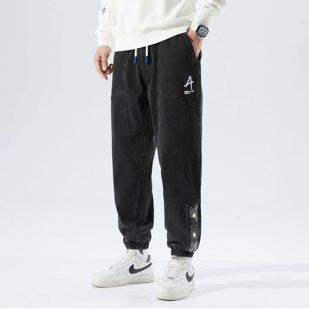 Herr Joggerbyxor – Avslappnad Passform – Denim – Dragsko i Midjan – Elastiska Muddar