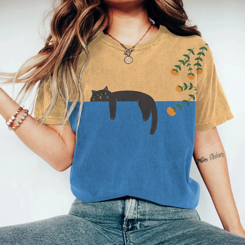 Dam T-shirt - Kortärmad - Rund Hals - Grafiskt Tryck - Bekväm Vardagsstil