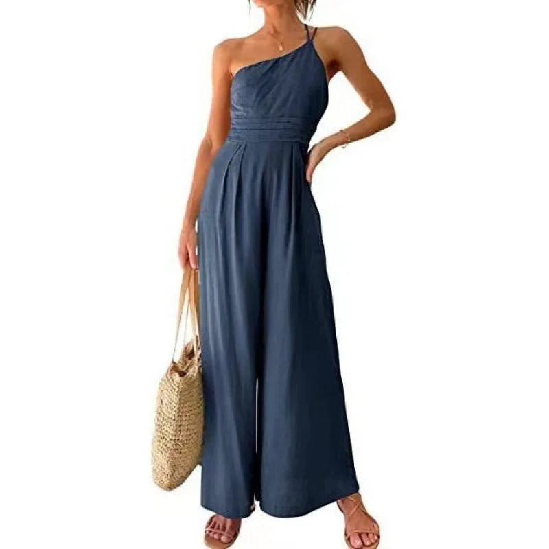Dam Jumpsuit - One-Shoulder - Vid Passform - Lätt och Andningsbart Tyg