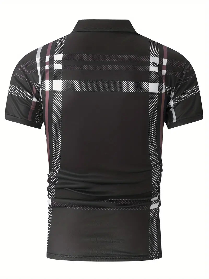 Herr Polo T-shirt - Rutigt Mönster - Slim Fit - Andningsbar Kortärmad