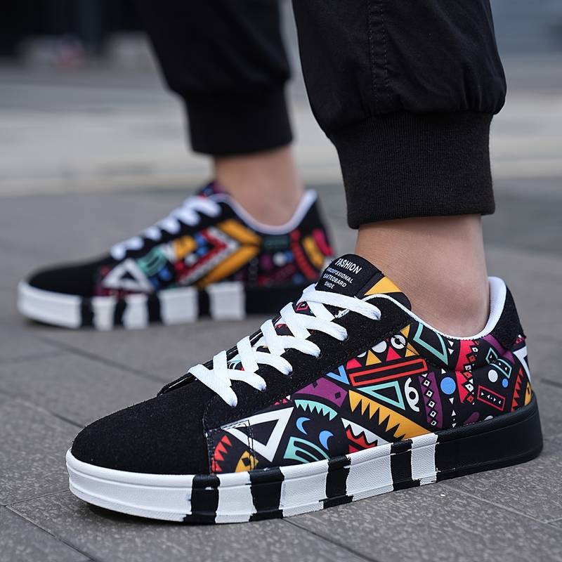 Herr Sneakers - Lågt Skaft - Geometriskt Mönster - Trendig & Bekväm