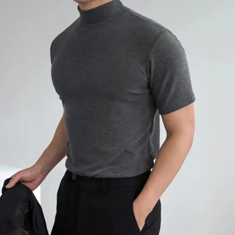 Herr T-shirt – Slim Fit – Hög Krage – Korta Ärmar – Naturliga Fibrer