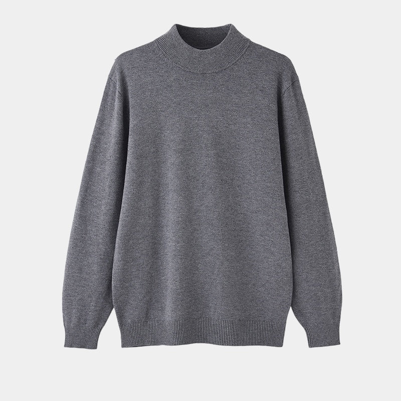 Herrtröja – Smal Passform – Stickad – Mock Neck – Mjuk Bomull – Lång Ärmlängd