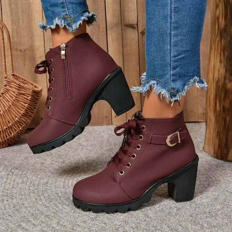Dam Ankelboots – Snörning – Blockklack – Dragkedja – Spänne – Räfflad Sula