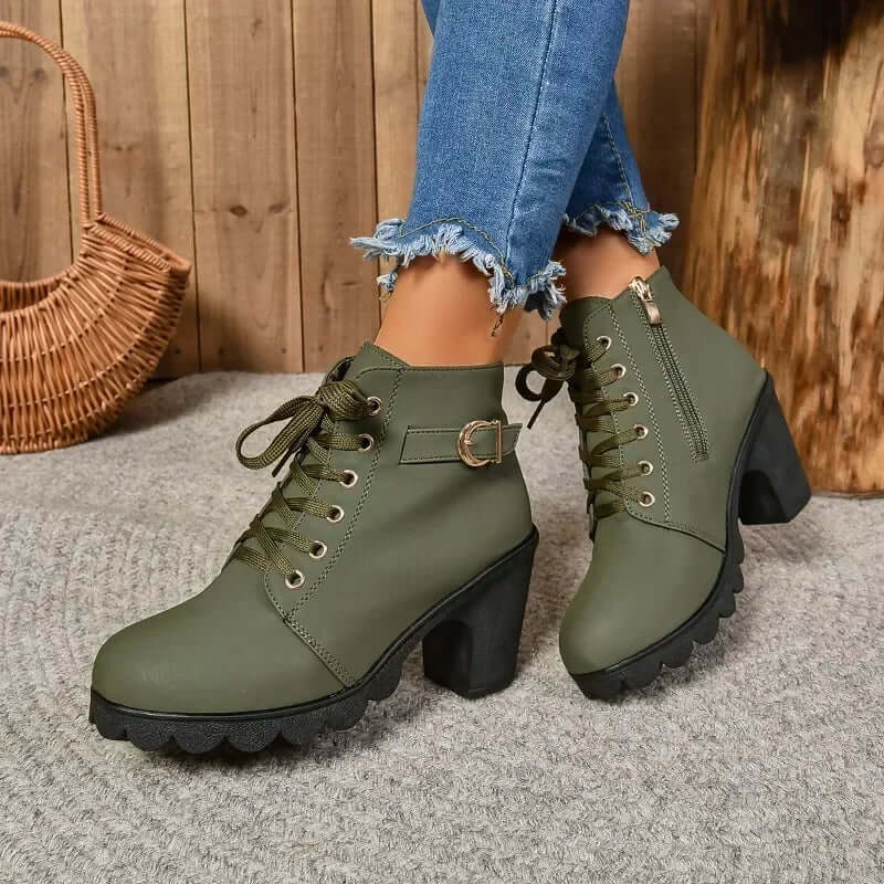 Dam Ankelboots – Snörning – Blockklack – Dragkedja – Spänne – Räfflad Sula