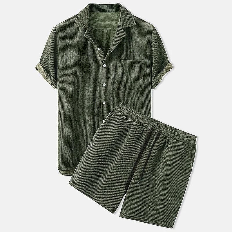 Herrset med skjorta och shorts – Avslappnad passform – Mjuk textur – Andningsbart tyg