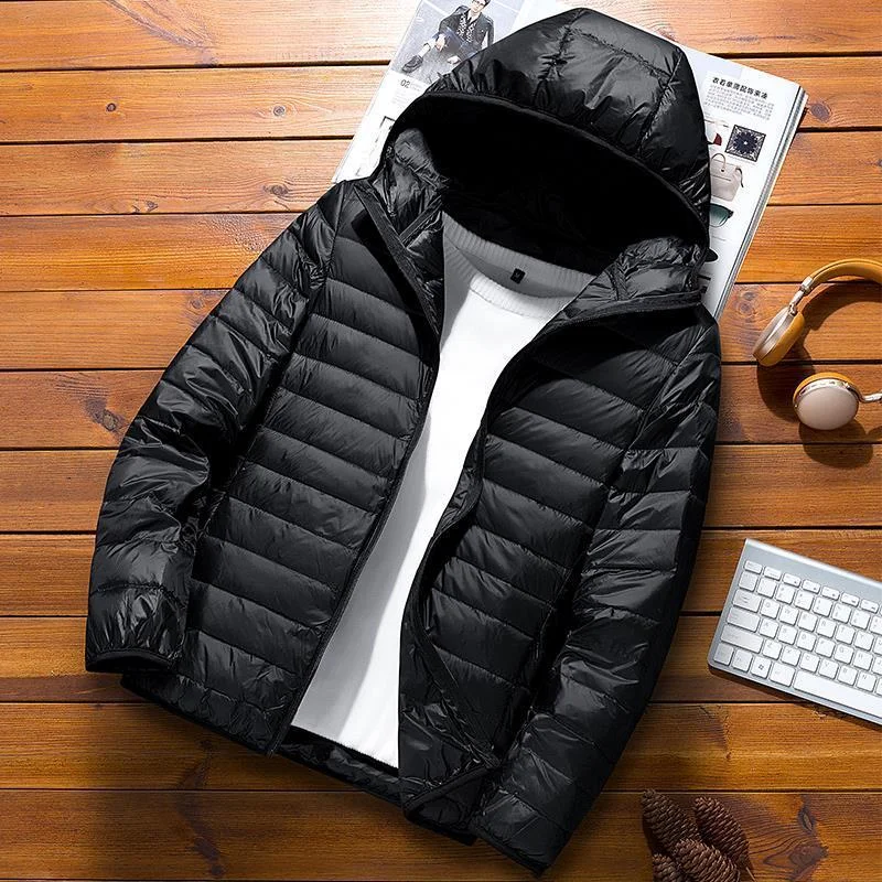 Herrjacka Puffer – Slim Fit – Vadderad Quiltad – Huva – Vattenavvisande Lättvikt