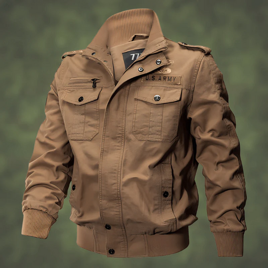 Herr bomberjacka – Regular fit – Militärdesign – Bröstfickor – Ribbad krage och fåll
