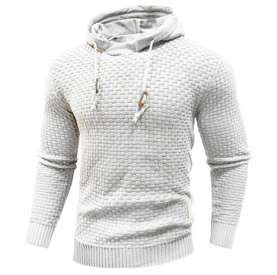 Herrhoodie – Stickad Struktur – Normal Passform – Dragsko – Ribbade Muddar